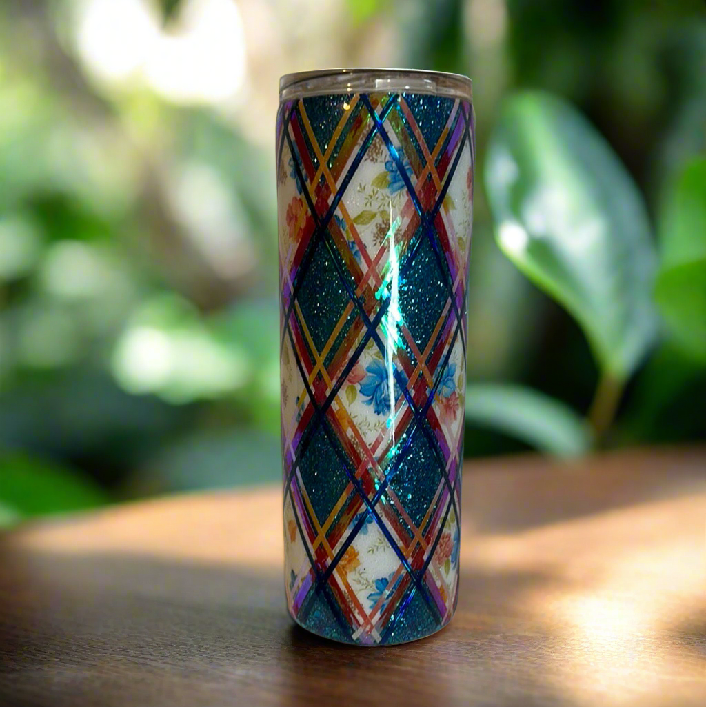 18) Blue tangram with flowers Tumbler