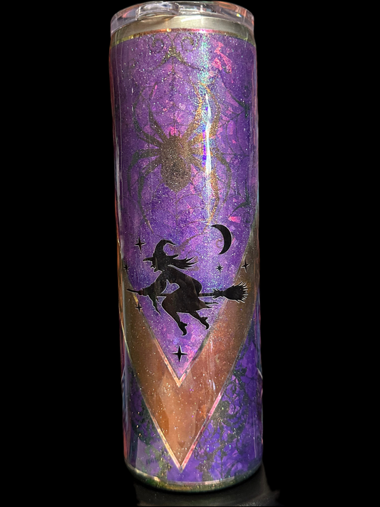 3. Witch on Broomstick Halloween Tumbler – 30oz